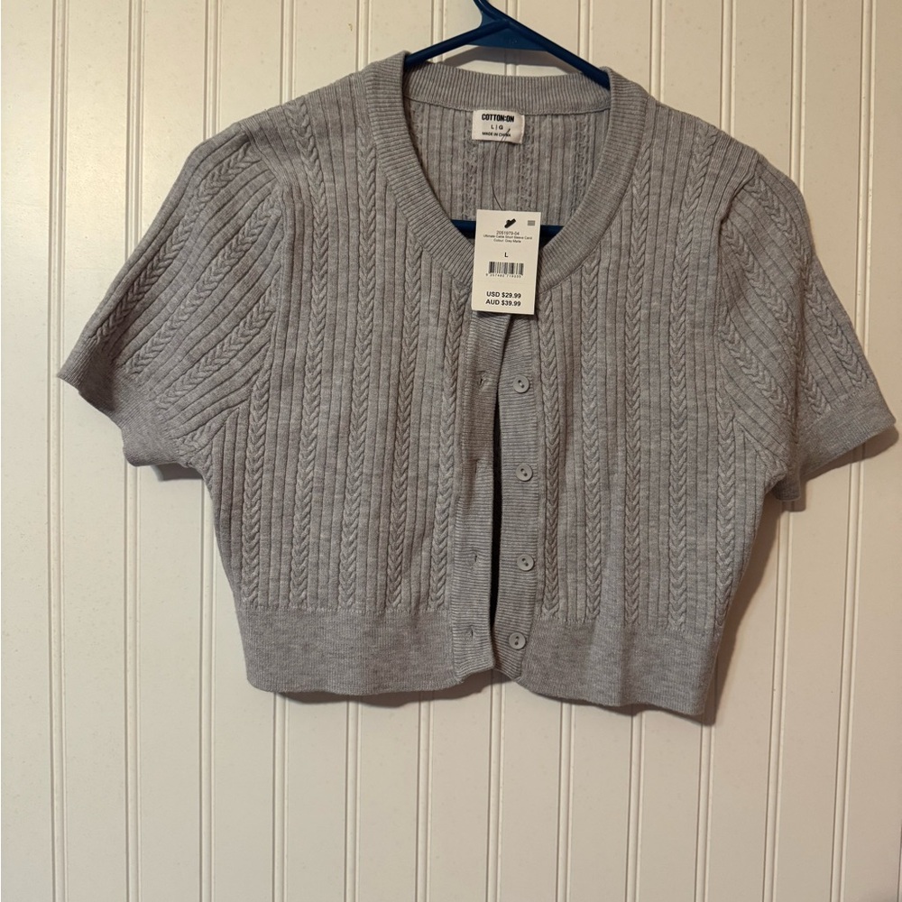 NWT Cotton On Light Gray Knit Cardigan Sz lg